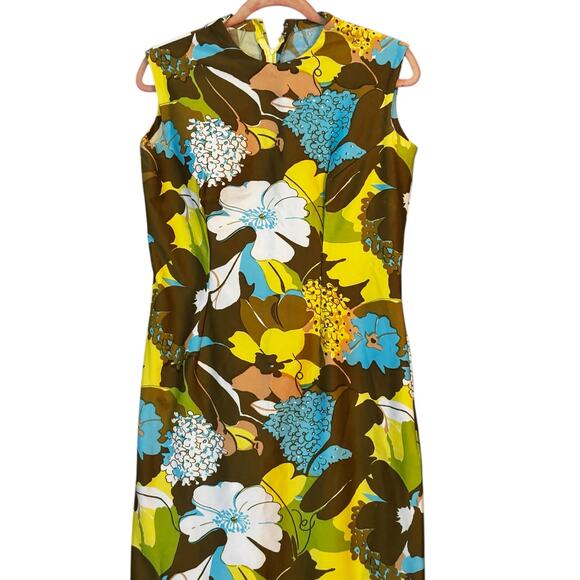 Vintage Mod Full Length Maxi Dress Sleeveless Handmade Back Slit Back Zip Fitted - Picture 2 of 12